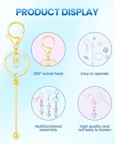 RQAYE 30pcs Beadable Keychains Keychain Bulk kit Cute Blank Bead Keychain Strip DIY Men's and Women's Making Supplies Crafts, Jewelry, Bag Accessories, Customized Project Gifts (Gold)