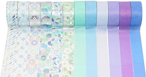 YUBBAEX 12 Rolls Blue Silver Washi Tape Set Masking Decorative Tapes (Blue Mix)