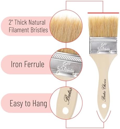 Bates- Chip Paint Brushes, 2 Inch, 12 Pack, Chip Brush, Natural Bristle Paint Brush for Wood, Paint