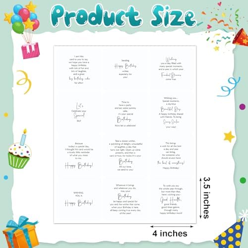 Watersay 240 Pcs Happy Birthday Peelable Stickers for Card Making Embellishments Selection Peelable Stickers for Adults Verses and Sentiments DIY Card Making Decoration, 4 x 3.5 Inches