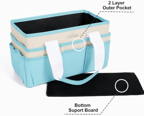 JJRING Craft Organizer Tote Bag Art Storage Caddy Sky Blue and Beige | With Multiple Pockets For Sewing, Scrapbooking, School, Medical, And Office Supplies