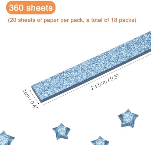 MECCANIXITY 360 Sheets Origami Paper Glitter Stars Papers Blue Fold Paper for Beginner Arts Crafts Projects,0.4 x 9.3 Inch