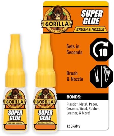 Gorilla Super Glue with Brush & Nozzle Applicator, Clear, 12 g, 2-Pack