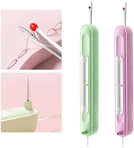 Upgraded 2 in 1 Automatic Needle Threaders Seam Ripper,Quilting Supplies Sewing Kit,Quick Sewing Machine Loop Needle Threaders (2PCS-Purple,Green)