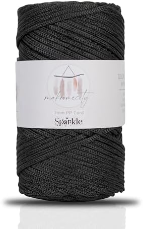 Makromecity Sparkle Polypropylene Macrame Cord 3mm x 131 Yards (394 feet) Premium Polyester Macrame Cord for Macrame Art & Crafts for Wall Hangings, Bags, Underplate, Rug