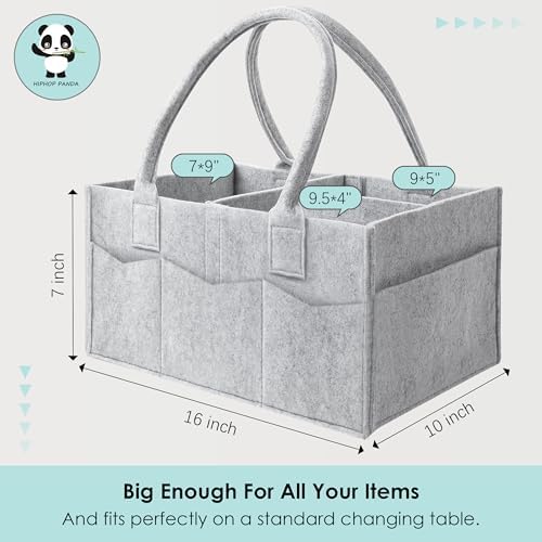 HIPHOP PANDA 2-Pack Diaper Caddy Organizer - Nursery Storage Bin & Car Organizer for Diapers, Wipes, and Baby Essentials - Dual-Color Solid Set (Dark Grey/Grey), Large Size