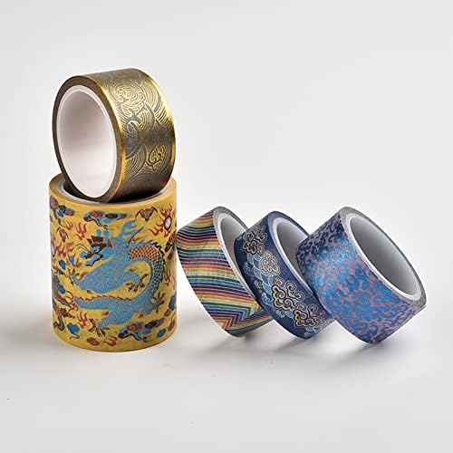 5 Rolls Washi Masking Tape 15/20/50 Mm Wide Set,Retro Style Dragon and Phoenix Decorative Craft Tapes,for DIY School Supplies,Gift Wrapping,Bullet Journals,B