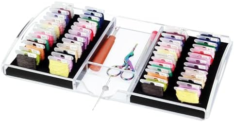 Acrylic Working Tray for Cross Stitch and Embroidery Supplies, Embroidery Floss Bobbins Organizer Tray with Magnetic Needle Holder and Tools Storage