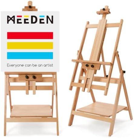 MEEDEN Large Studio Artist Easel: Heavy Duty H-Frame Easel for Painting | Wooden Artists Easel - Convertible Easel - Collapsible Floor Art Easel Stand for Adult, Craft, Office & Studio Natural