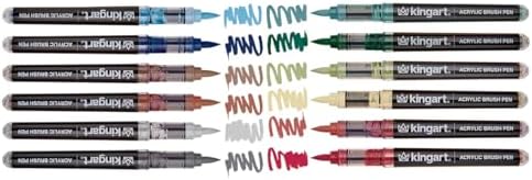 KINGART PRO 12-Piece Acrylic Paint Brush Pen Set – Earth Tone Colors – Flexible Brush Tip for Detailed Illustration and Lettering – Water-Based Opaque Art Markers for Multi-Surface Use