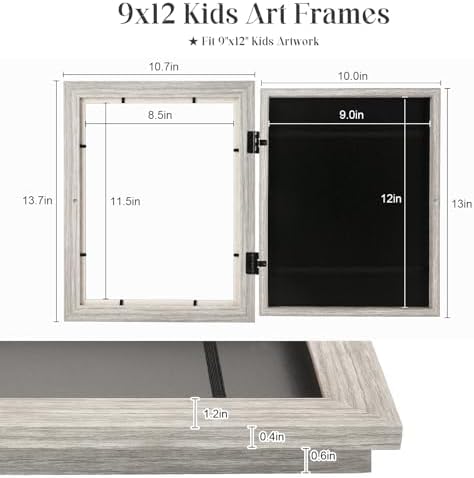 GULETHUN [2-Pack] Kids Art Frames, 9x12 Front Opening Kids Artwork Frames Changeable, Light Wooden Color Artwork Display Storage Frame for Wall, Holds 50 Pcs, for 3D Picture, Crafts, Children Drawing