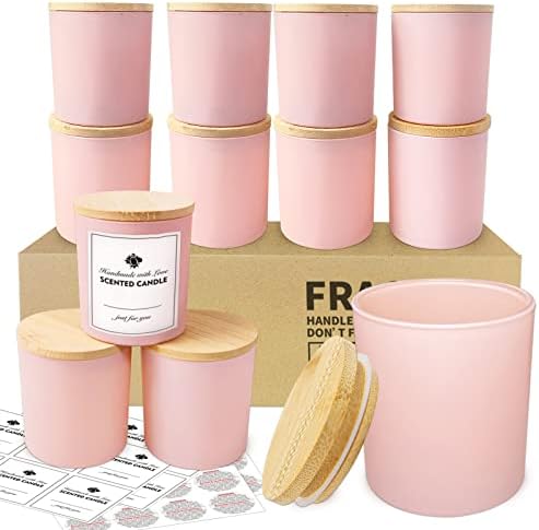 SUPMIND 10oz Pink Glass Candle Jars with Lids,12pcs for Candle Making