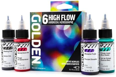 High Flow Acrylics by GOLDEN, High Flow Airbrush Set, 6 Colors, Professional Acrylic Paint