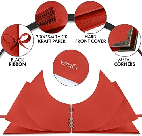 Bstorify 10 x 10 Inches Scrapbook Album 70 Pages Red | Hardcover with Thick 200 GSM Kraft Paper, Ideal for Your Scrapbooking Albums, Art & Craft Projects (Red, 10 x 10 Inch)