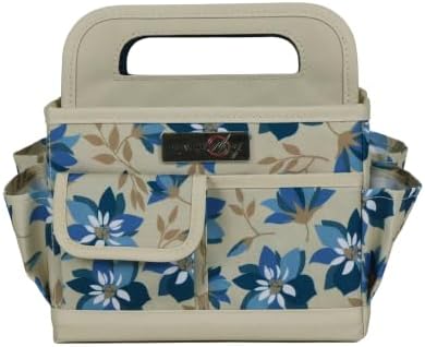 Everything Mary Desktop Tote Organizer – Tan Floral Craft Bag – Portable Storage for Art Supplies, Sewing, Scrapbooking, DIY Tools & Creative Project Organization