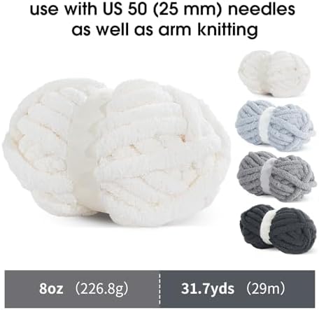 MABOZOO Assorted Chunky Yarn for Hand Knitting 8 Pack, Fluffy Jumbo Chenille Yarn, Soft Plush Yarn Bulky, Giant Thick Fuzzy Yarn for Arm Knitting,Cream & Multi Grey(31.7 yds,8 oz Each Skein)