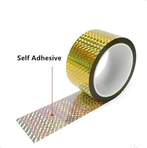 Self-Adhesive Holographic Reflective Tape Prism Tape Holographic Reflective Tape for Keep Birds Away, Craft Projects, DIY Art, Home, Daily Use (Gold, 2 Inch x 55 Yard)