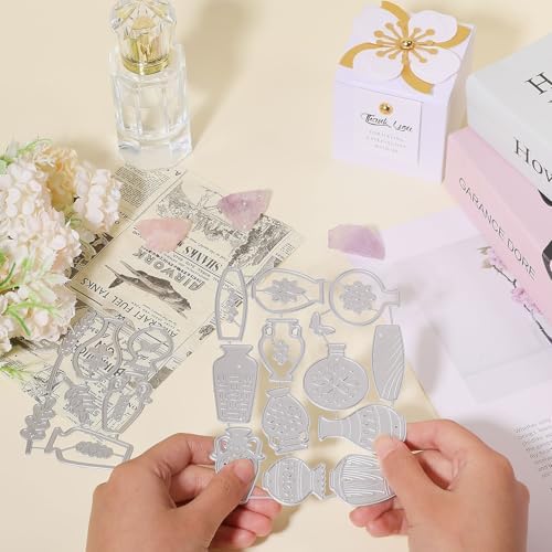 GLOBLELAND Ceramic Vases Cutting Dies for Card Making Leaves Vase Cut Die for DIY Scrapbooking Journal Embossing Paper Craft Decor