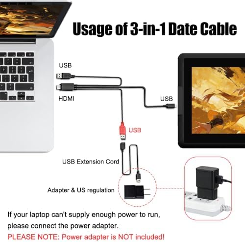 3-in-1 Cable for xppen Drawing Tablet Monitor