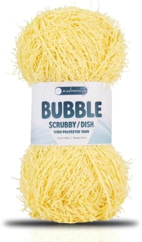 Makromecity Bubble Scrubby Yarn - 100% Premium Polyester Yarn for Crocheting and Knitting - 3.5 Oz (100g), 98 Yds (90m) - Ideal for Dishcloths, Crafting & Bath Washcloths (Light Yellow, 1 Skein)