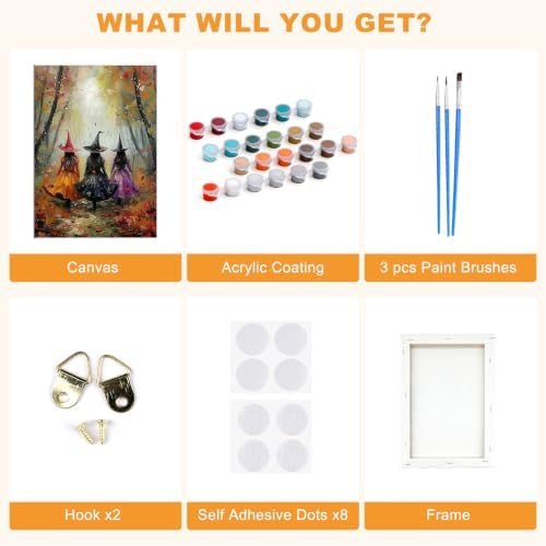 SENQAO Witch Paint by Numbers Kit for Adults Beginner, Fall Adult Paint by Number Kits on Canvas, DIY Acrylic Oil Easy Painting by Numbers for Home Wall Decor 8X12 inch (Fall Forest Witch)