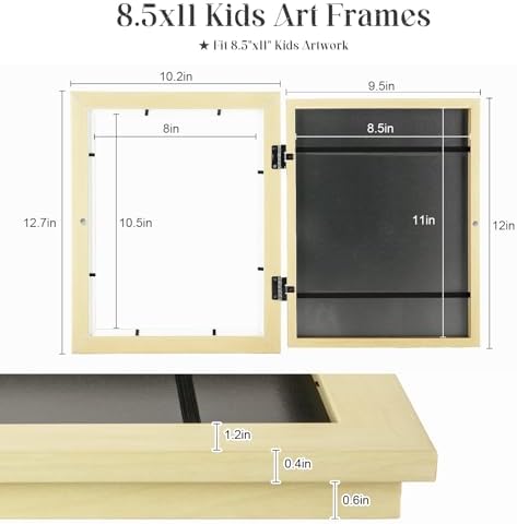 [2-Pack] Kids Art Frames, 8.5x11 Front Opening Kids Artwork Frames Changeable, Apricot Cream Artwork Display Storage Frame for Wall, Holds 50 Pcs, for 3D Picture, Crafts, Children Drawing, Hanging