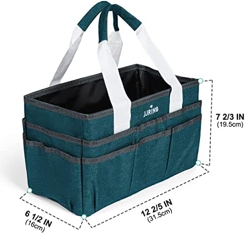 JJRING Craft Organizer Tote Bag Art Storage Caddy Bluish Green | With Multiple Pockets For Sewing, Scrapbooking, School, Medical, And Office Supplies
