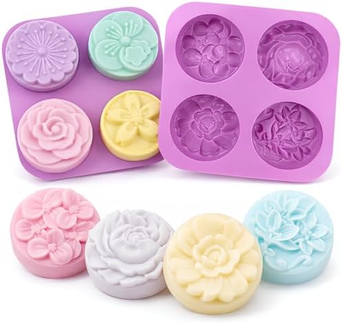 2Pack Flower Soap Molds Flowers Silicone Mold 3D Rose Mold 8 Different Shapes Rose Peony Peach Blossom Silicone Molds Handmade Soap Mould for Wax Soap Candle Lotion Bath Bombs Ice Cube Cake Chocolate