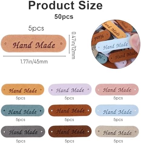 50pcs Handmade Tags for Crochet Handmade Leather Labels Faux Handmade with Love Leather Tags for Handmade Items Embellishment Knit Accessories with Hole for Sewing Crochet Knitting Hats DIY Crafts