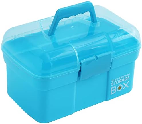 Kinsorcai 11'' Plastic Storage Box with Removable Tray, Multipurpose Organizer and Storage Case for Art Craft and Cosmetic (Blue)