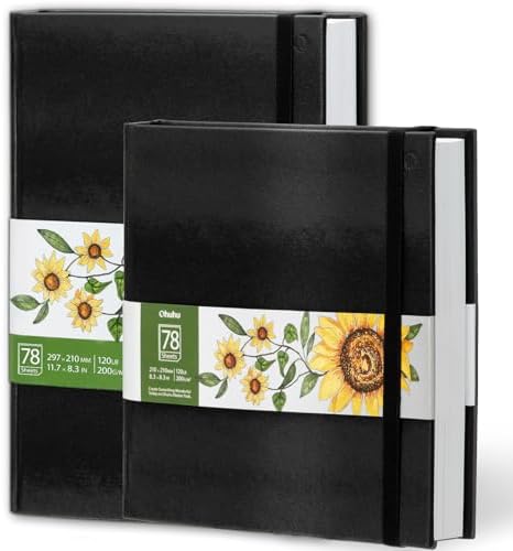 Ohuhu 2 Pack Marker Paper Pad Art Sketchbook for Drawing and Sketching | 8.3"x8.3"&8.3"x11.7" Art Sketch Book Drawing Papers Each Size Holds 78 Sheets/156 Pages -120 LB/200 GSM -Hardcover Sketch Pad