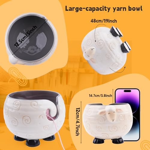 Weabetfu Ceramic Yarn Bowl Sheep Knitting Bowl for Knitting and Crocheting