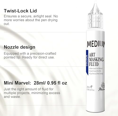 AUREUO Masking Fluid for Watercolor Painting - 28ml / 0.95 fl Oz Liquid Masking Fluid Pen Water Color Medium Art Supplies for Artists