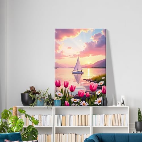 ATDMS Paint by Numbers Kit for Adults, Flowers Paint by Number with Frame