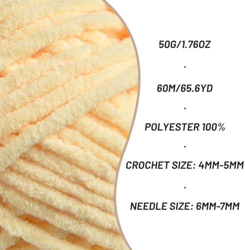 3 Packs Plush Chenille Chunky Crochet Amigurumi Yarn - Baby Yarn for Crocheting Soft - Fluffy Velvet Knitting for Blankets Crafts - 150g / 196.8yds (3 Yellowish)