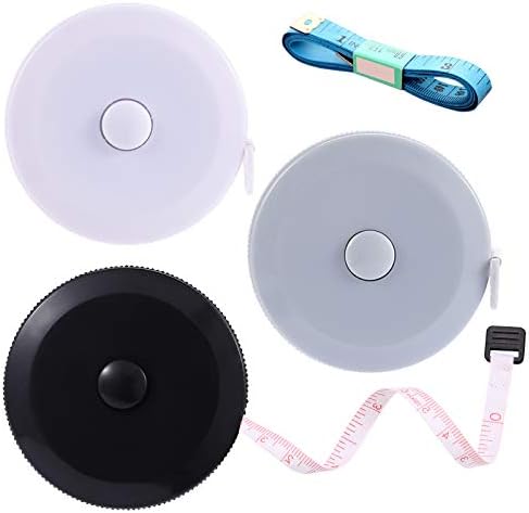 Measuring Tape Retractable, 60 Inch Soft Fabric Tape Measure for Body, Push Button Sewing Measurement Tape for Cloth Waist(3 Pack/Silver Black White)