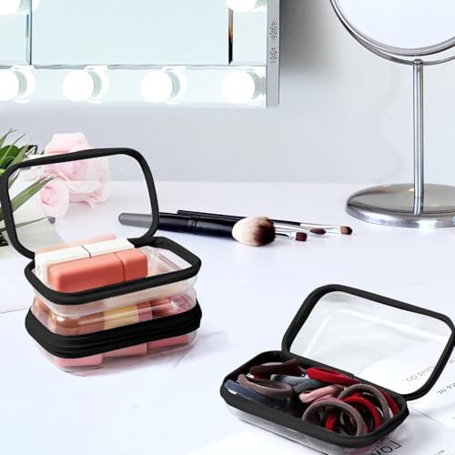 YOPCDJ 3 Pack Clear Hard Shell Zipper Case, Clear Zipper Pouches Waterproof Makeup Organizer & Travel Toiletry Bag, Plastic Pouch for Travel Office Storage, Black 3 Pack XLLS