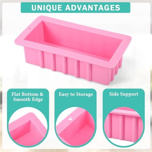 Domensi 3 Pcs Large Soap Molds 9.6 x 5.1 x 2.6 Inches Silicone Ice Block Mold Rectangle DIY Handmade Loaf Molds for Soap Making Craft Baking Chocolate Muffin Candle, 3 Colors