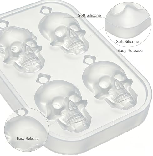 4 Cavity Faceted Skull Pendant Silicone Mold with Hanging Hole, Gothic Epoxy Resin Casting Mould for DIY Necklace Charm Halloween Christmas Jewelry Making (KL02)