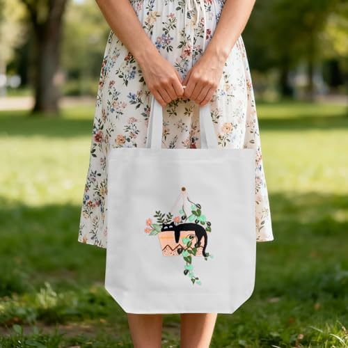 ERKOON Embroidery Canvas Tote Bag for Beginners, Needlepoint Arts Crafts Cross Stitch Kits for Adults Including Stamped Embroidery Bag with Hoops, Needle, Instruction and Color Threads (Cat)