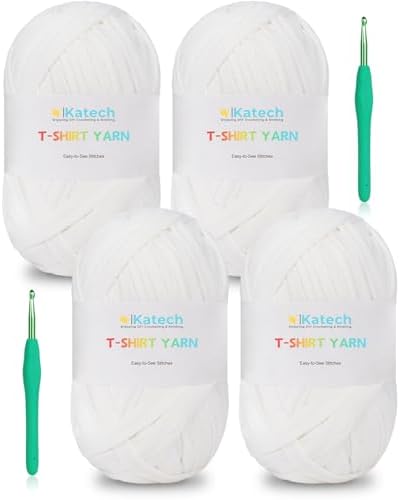 Katech 400g T Shirt Yarn for Crocheting, Crochet Yarn for Knitting-White