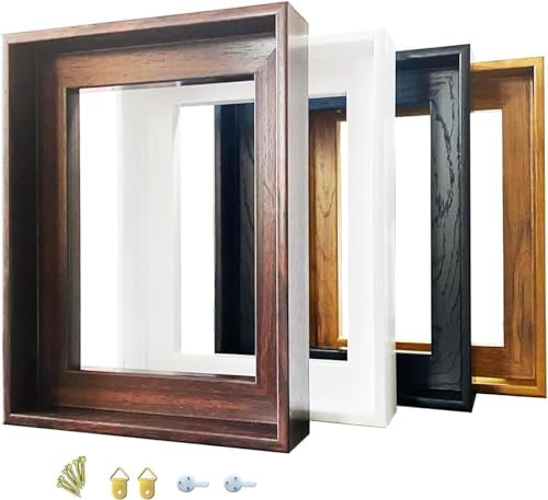 Canvas Floater Frame for 1 to 1.25 Inch Deep Gallery Wrapped Canvas, Modern Wood Grain Textured Floating Frame for Finished Oil Paintings & Wall Art, Durable Lightweight Polyresin, Made in USA (Dark Brown,14 x 14 Inch)