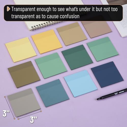 Mr. Pen- Transparent Sticky Notes, 3" x 3", 12 Pads, 600 Sheets | See Through Self-Adhesive Notes for Bible Journaling and Studying, Water-Resistant, Easy to Peel, Clean Removal