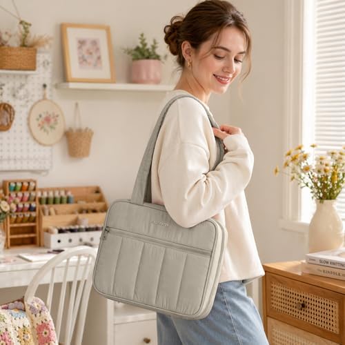 AMOIGEE Sewing Bag Organizer with 17 Clear Pockets and Tool Holders
