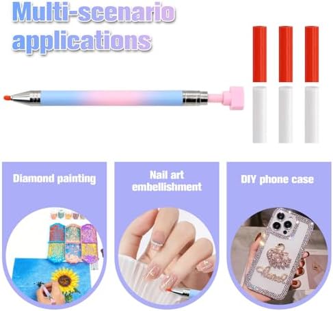 ZYNERY Diamond Art Pen, Diamond Painting Pens Refillable, Glue Clay Pens for Rhinestones, Gem Art Rhinestone Picker Tool for 5D Gem Painting Includes 6 Glue Clay Refills (Pink-Blue)