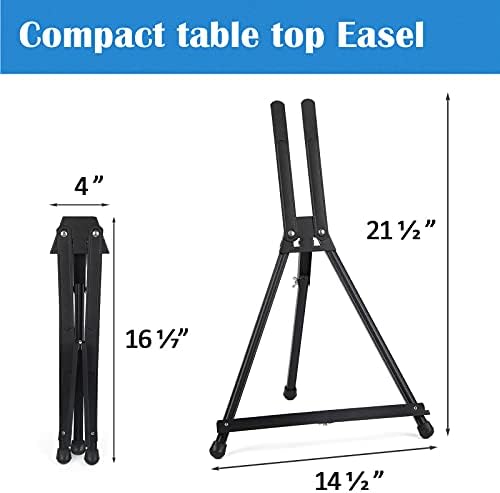 Falling in Art 4 Pack 15" to 21" Tabletop Easel for Painting &Display | Black Aluminum Tripod with Rubber Feet, Holds Canvas, Paintings, Books, Photos, Signs