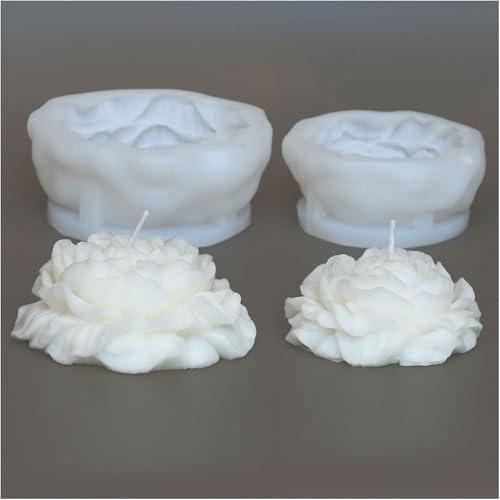 2 Pack 3.14 inch Peony Candle Molds Set - Large & Medium 2.55inch Silicone Mold for Soap Candle Making, 3D Flower Reusable Silicone Molds(Peony 2 Pack)