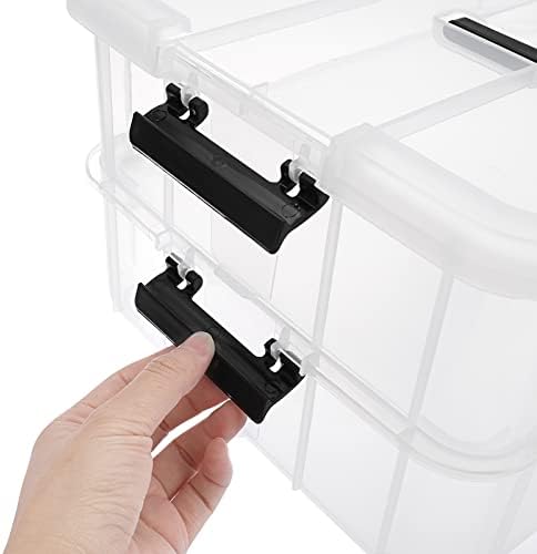 JUXYES 2-Tiers Plastic Stack Carry Storage Containers Box wih Handle Lids