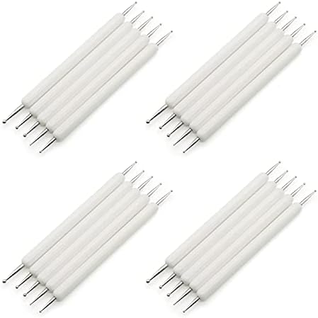 4 Set Embossing Stylus Double End Tracing Dotting Tool, 20 Pcs Ball Embossing Stylus Double End Tracing Dotting Tool for Pottery Clay Craft, Embossing Art (White)