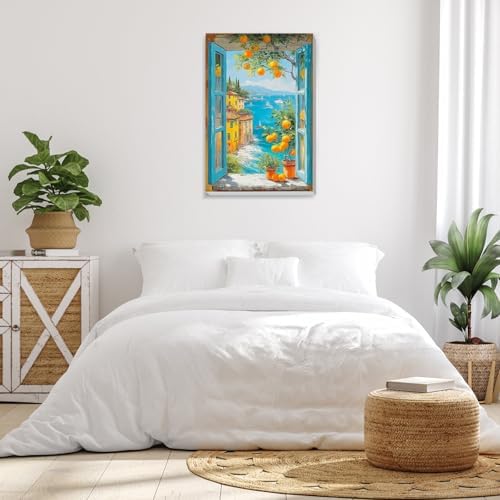 Bowetile Framed Paint by Numbers Landscape Kit for Adults, Adults' Paint-by-Number Kits on Canvas, Painting by Numbers Lemon, DIY Acrylic Number Painting for Home Wall Decor, 8x12in